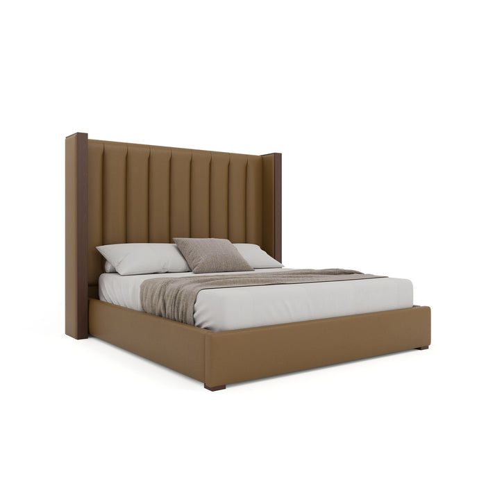 Nativa Interiors - Irenne Vertical Eco-Leather Medium 67" California King Caramel Bed - BED-IRENNE-VC-MID-CA-VIN-CARAMEL - GreatFurnitureDeal