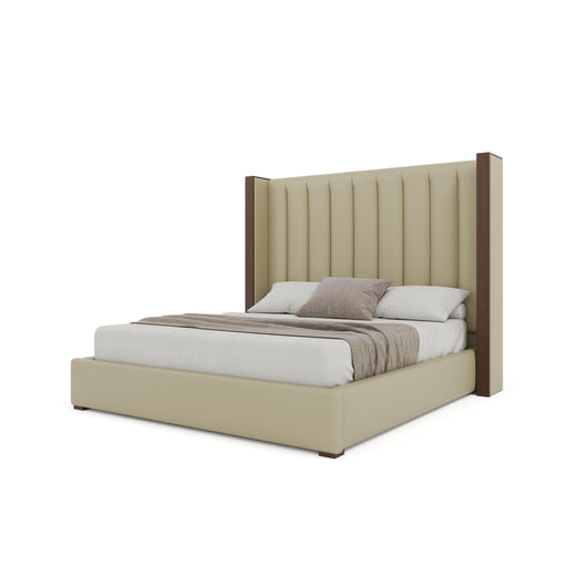 Nativa Interiors - Irenne Vertical Eco-Leather Medium 67" California King Cream Bed - BED-IRENNE-VC-MID-CA-VIN-CREAM - GreatFurnitureDeal