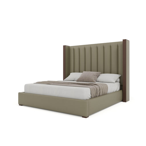 Nativa Interiors - Irenne Vertical Eco-Leather Medium 67" California King Stone Bed - BED-IRENNE-VC-MID-CA-VIN-STONE - GreatFurnitureDeal