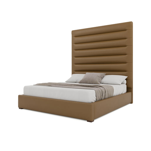 Nativa Interiors - Moyra Horizontal Channel Tufted Eco-Leather High 87" King Caramel Bed - BED-MOYRA-HC-HI-KN-VIN-CARAMEL - GreatFurnitureDeal