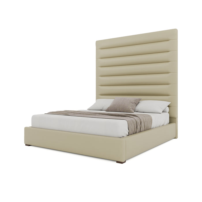 Nativa Interiors - Moyra Horizontal Channel Tufted Eco-Leather High 87" California King Cream Bed - BED-MOYRA-HC-HI-CA-VIN-CREAM - GreatFurnitureDeal