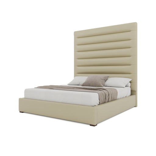 Nativa Interiors - Moyra Horizontal Channel Tufted Eco-Leather High 87" Queen Cream Bed - BED-MOYRA-HC-HI-QN-VIN-CREAM - GreatFurnitureDeal