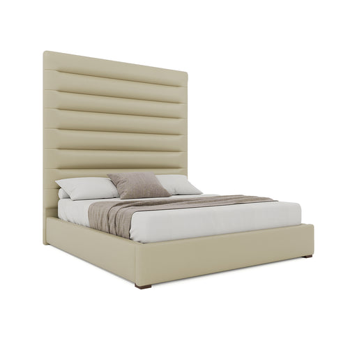 Nativa Interiors - Moyra Horizontal Channel Tufted Eco-Leather High 87" Queen Cream Bed - BED-MOYRA-HC-HI-QN-VIN-CREAM - GreatFurnitureDeal