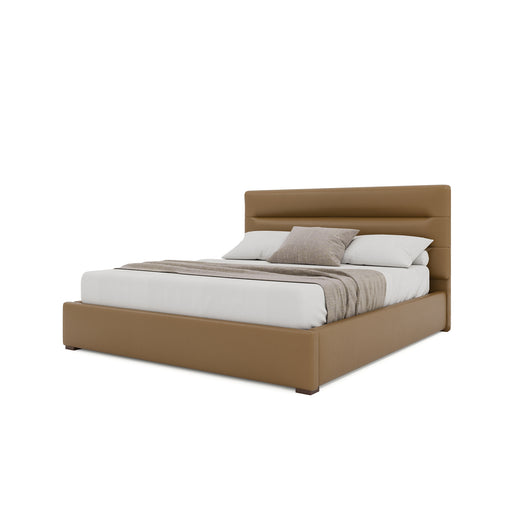 Nativa Interiors - Moyra Horizontal Channel Tufted Eco-Leather Low 47" California King Caramel Bed - BED-MOYRA-HC-LOW-CA-VIN-CARAMEL - GreatFurnitureDeal