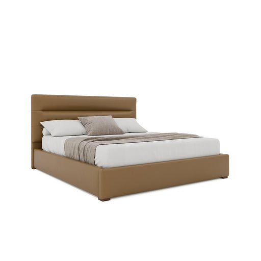 Nativa Interiors - Moyra Horizontal Channel Tufted Eco-Leather Low 47" California King Caramel Bed - BED-MOYRA-HC-LOW-CA-VIN-CARAMEL - GreatFurnitureDeal