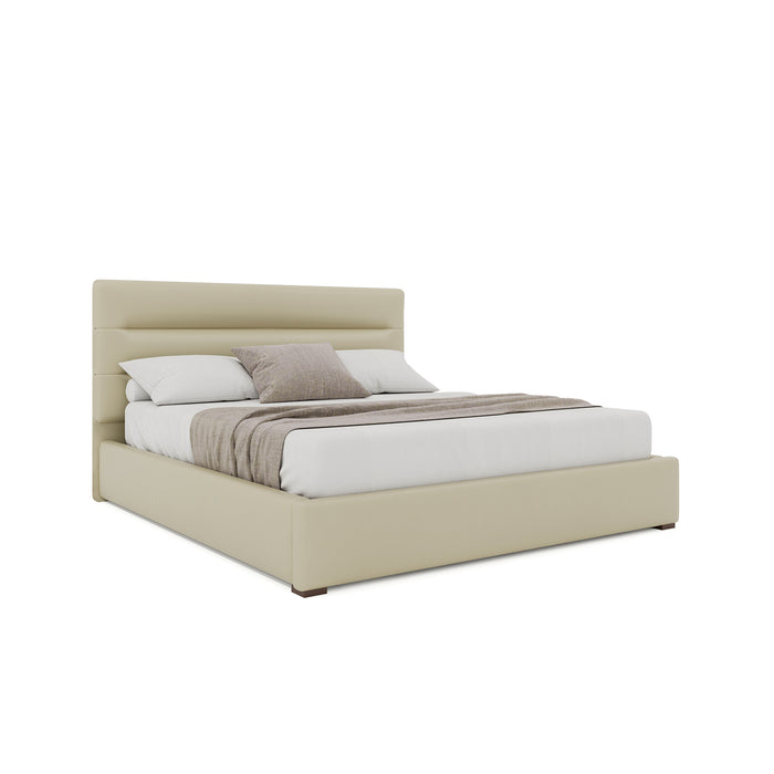 Nativa Interiors - Moyra Horizontal Channel Tufted Eco-Leather Low 47" Queen Cream Bed - BED-MOYRA-HC-LOW-QN-VIN-CREAM - GreatFurnitureDeal