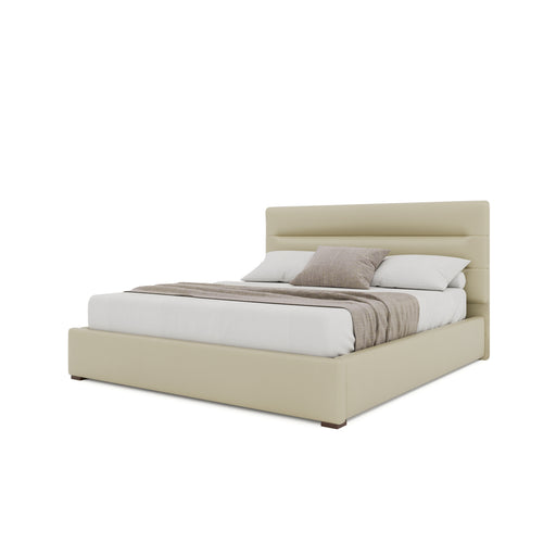 Nativa Interiors - Moyra Horizontal Channel Tufted Eco-Leather Low 47" King Cream Bed - BED-MOYRA-HC-LOW-KN-VIN-CREAM - GreatFurnitureDeal