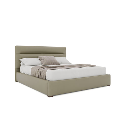 Nativa Interiors - Moyra Horizontal Channel Tufted Eco-Leather Low 47" Queen Stone Bed - BED-MOYRA-HC-LOW-QN-VIN-STONE - GreatFurnitureDeal