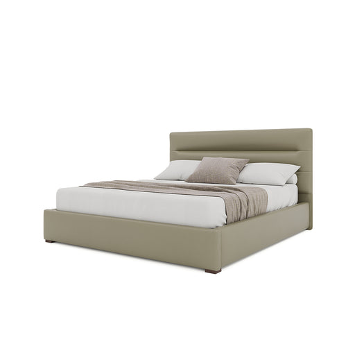 Nativa Interiors - Moyra Horizontal Channel Tufted Eco-Leather Low 47" King Stone Bed - BED-MOYRA-HC-LOW-KN-VIN-STONE - GreatFurnitureDeal