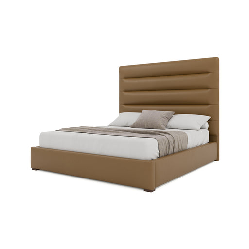 Nativa Interiors - Moyra Horizontal Channel Tufted Eco-Leather Medium 67" California King Caramel Bed - BED-MOYRA-HC-MID-CA-VIN-CARAMEL - GreatFurnitureDeal