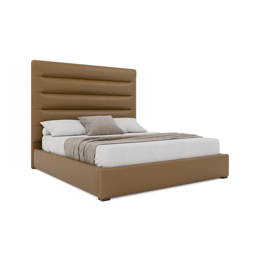 Nativa Interiors - Moyra Horizontal Channel Tufted Eco-Leather Medium 67" King Caramel Bed - BED-MOYRA-HC-MID-KN-VIN-CARAMEL - GreatFurnitureDeal