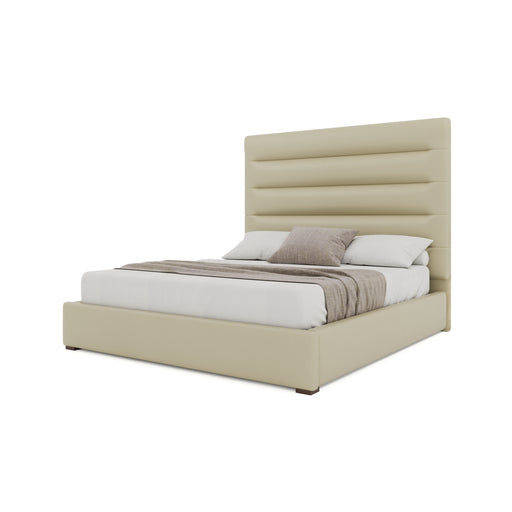 Nativa Interiors - Moyra Horizontal Channel Tufted Eco-Leather Medium 67" California King Cream Bed - BED-MOYRA-HC-MID-CA-VIN-CREAM - GreatFurnitureDeal