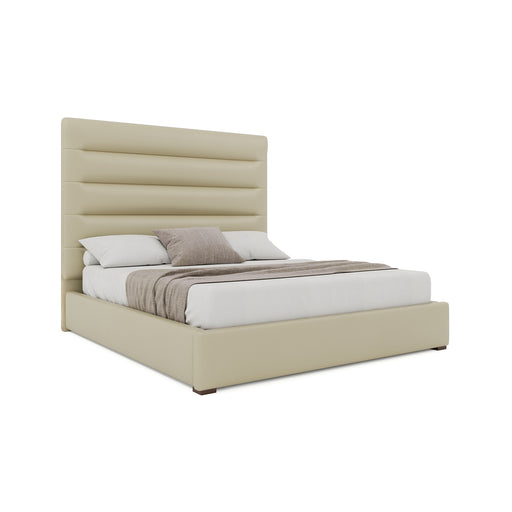 Nativa Interiors - Moyra Horizontal Channel Tufted Eco-Leather Medium 67" King Cream Bed - BED-MOYRA-HC-MID-KN-VIN-CREAM - GreatFurnitureDeal