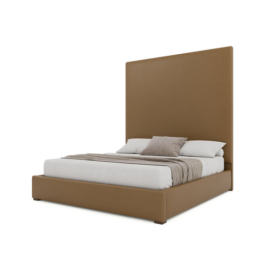 Nativa Interiors - Moyra Plain Eco-Leather High 87" California King Caramel Bed - BED-MOYRA-PL-HI-CA-VIN-CARAMEL - GreatFurnitureDeal