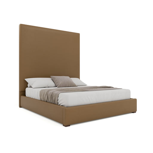 Nativa Interiors - Moyra Plain Eco-Leather High 87" California King Caramel Bed - BED-MOYRA-PL-HI-CA-VIN-CARAMEL - GreatFurnitureDeal