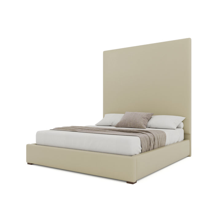 Nativa Interiors - Moyra Plain Eco-Leather High 87" Queen Cream Bed - BED-MOYRA-PL-HI-QN-VIN-CREAM - GreatFurnitureDeal