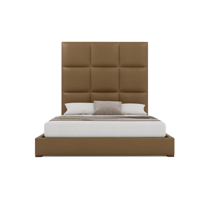 Nativa Interiors - Moyra Square Eco-Leather High 87" California King Caramel Bed - BED-MOYRA-SQ-HI-CA-VIN-CARAMEL - GreatFurnitureDeal