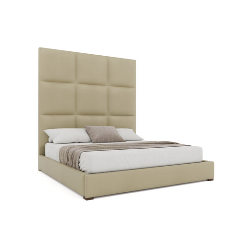 Nativa Interiors - Moyra Square Eco-Leather High 87" Queen Cream Bed - BED-MOYRA-SQ-HI-QN-VIN-CREAM - GreatFurnitureDeal