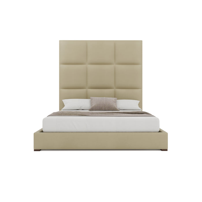 Nativa Interiors - Moyra Square Eco-Leather High 87" California King Cream Bed - BED-MOYRA-SQ-HI-CA-VIN-CREAM - GreatFurnitureDeal