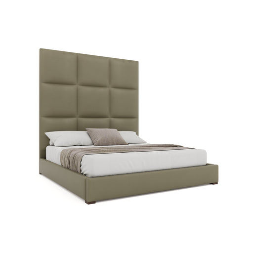 Nativa Interiors - Moyra Square Eco-Leather High 87" California King Stone Bed - BED-MOYRA-SQ-HI-CA-VIN-STONE - GreatFurnitureDeal