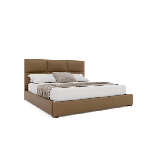 Nativa Interiors - Moyra Square Eco-Leather Low 47" King Caramel Bed - BED-MOYRA-SQ-LOW-KN-VIN-CARAMEL - GreatFurnitureDeal