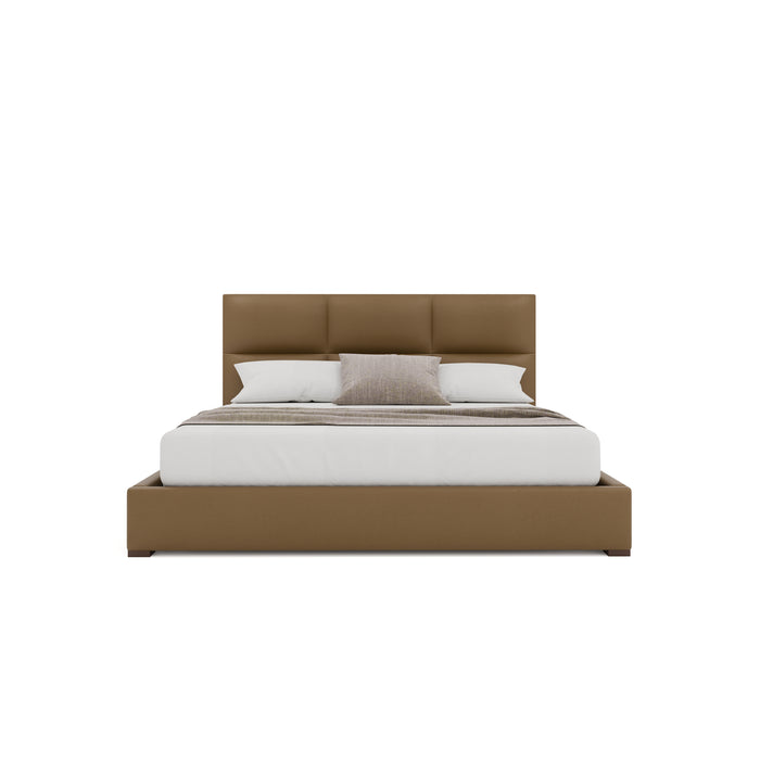 Nativa Interiors - Moyra Square Eco-Leather Low 47" California King Caramel Bed - BED-MOYRA-SQ-LOW-CA-VIN-CARAMEL - GreatFurnitureDeal