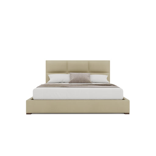 Nativa Interiors - Moyra Square Eco-Leather Low 47" California King Cream Bed - BED-MOYRA-SQ-LOW-CA-VIN-CREAM - GreatFurnitureDeal