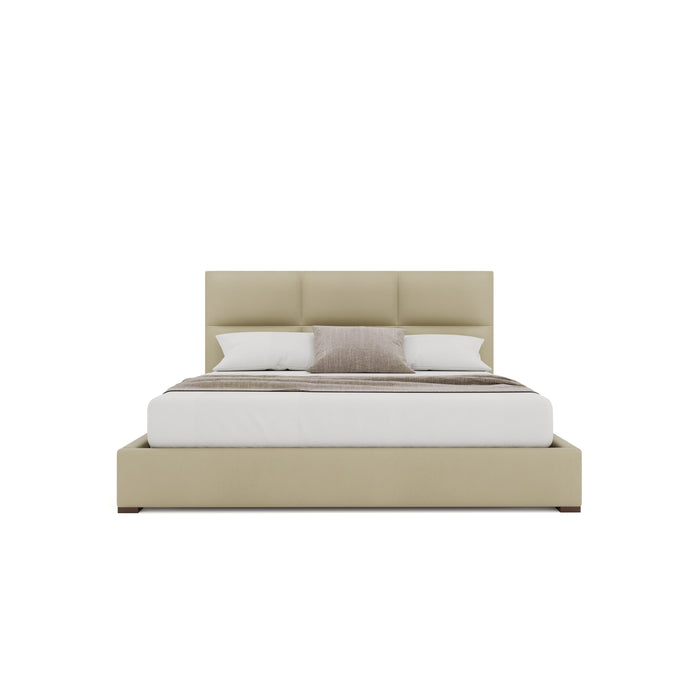 Nativa Interiors - Moyra Square Eco-Leather Low 47" King Cream Bed - BED-MOYRA-SQ-LOW-KN-VIN-CREAM - GreatFurnitureDeal