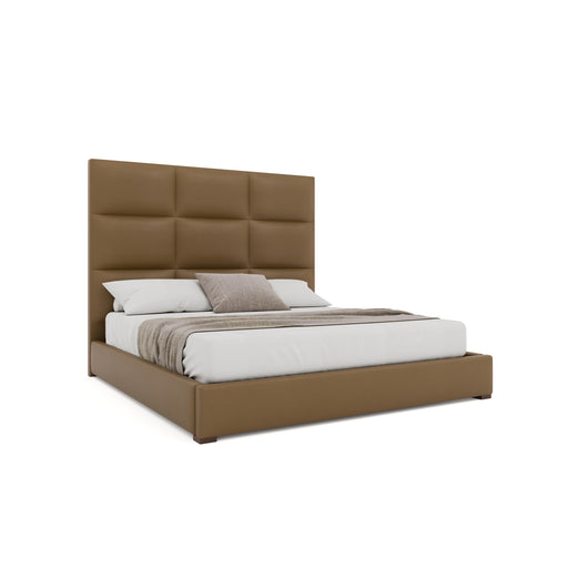 Nativa Interiors - Moyra Square Eco-Leather Medium 67" King Caramel Bed - BED-MOYRA-SQ-MID-KN-VIN-CARAMEL - GreatFurnitureDeal