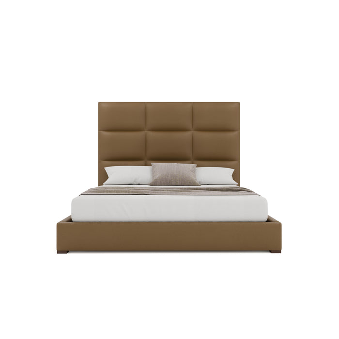 Nativa Interiors - Moyra Square Eco-Leather Medium 67" California King Caramel Bed - BED-MOYRA-SQ-MID-CA-VIN-CARAMEL - GreatFurnitureDeal