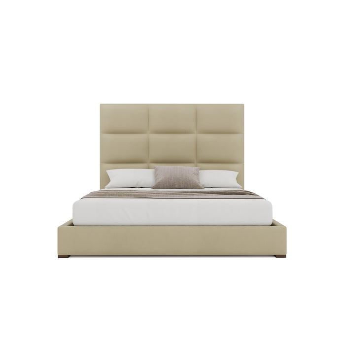 Nativa Interiors - Moyra Square Eco-Leather Medium 67" Queen Cream Bed - BED-MOYRA-SQ-MID-QN-VIN-CREAM - GreatFurnitureDeal