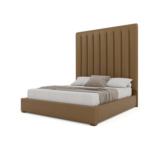 Nativa Interiors - Moyra Vertical Channel Tufted Eco-Leather High 87" California King Caramel Bed - BED-MOYRA-VC-HI-CA-VIN-CARAMEL - GreatFurnitureDeal