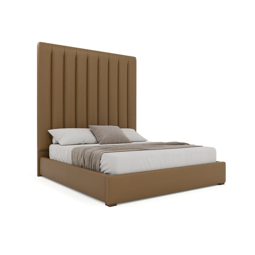 Nativa Interiors - Moyra Vertical Channel Tufted Eco-Leather High 87" California King Caramel Bed - BED-MOYRA-VC-HI-CA-VIN-CARAMEL - GreatFurnitureDeal