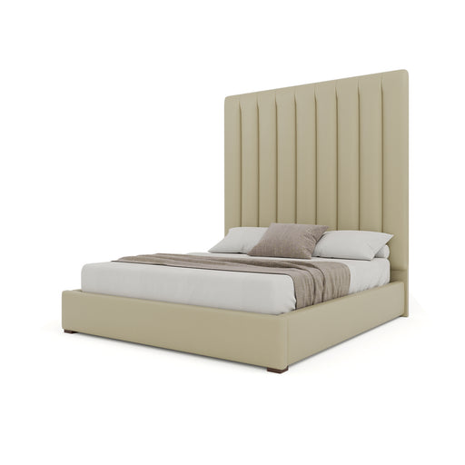 Nativa Interiors - Moyra Vertical Channel Tufted Eco-Leather High 87" King Cream Bed -BED-MOYRA-VC-HI-KN-VIN-CREAM - GreatFurnitureDeal