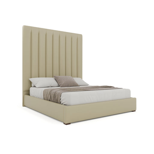 Nativa Interiors - Moyra Vertical Channel Tufted Eco-Leather High 87" King Cream Bed -BED-MOYRA-VC-HI-KN-VIN-CREAM - GreatFurnitureDeal