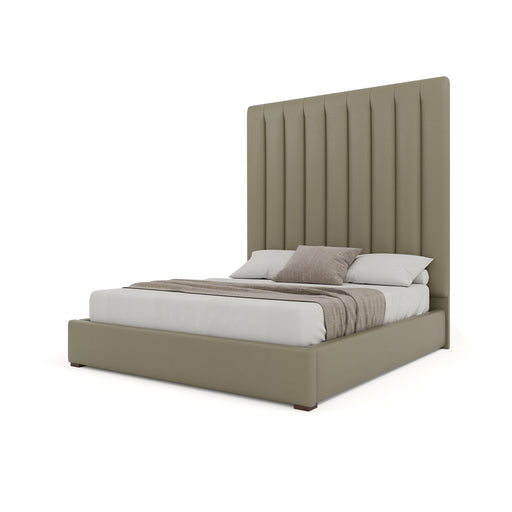 Nativa Interiors - Moyra Vertical Channel Tufted Eco-Leather High 87" California King Stone Bed - BED-MOYRA-VC-HI-CA-VIN-STONE - GreatFurnitureDeal