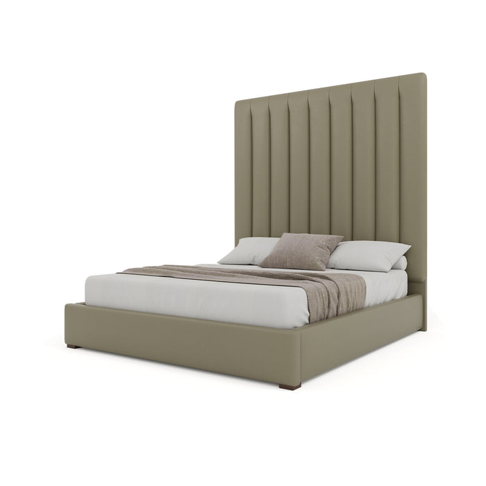 Nativa Interiors - Moyra Vertical Channel Tufted Eco-Leather High 87" King Stone Bed -BED-MOYRA-VC-HI-KN-VIN-STONE - GreatFurnitureDeal