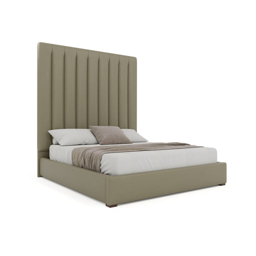 Nativa Interiors - Moyra Vertical Channel Tufted Eco-Leather High 87" King Stone Bed -BED-MOYRA-VC-HI-KN-VIN-STONE - GreatFurnitureDeal