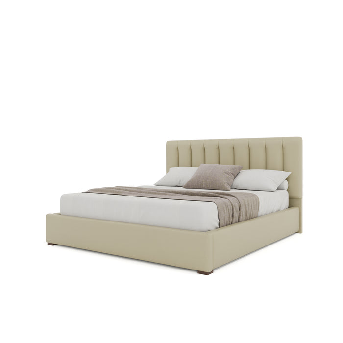 Nativa Interiors - Moyra Vertical Channel Tufted Eco-Leather Low 47" Queen Cream Bed - BED-MOYRA-VC-LOW-QN-VIN-CREAM - GreatFurnitureDeal