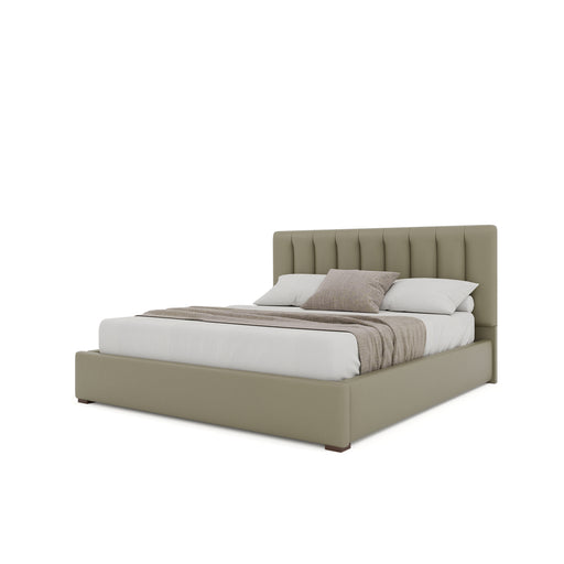 Nativa Interiors - Moyra Vertical Channel Tufted Eco-Leather Low 47" California King Stone Bed - BED-MOYRA-VC-LOW-CA-VIN-STONE - GreatFurnitureDeal