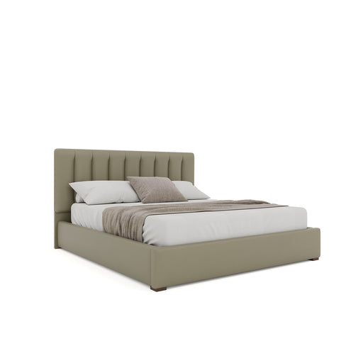 Nativa Interiors - Moyra Vertical Channel Tufted Eco-Leather Low 47" California King Stone Bed - BED-MOYRA-VC-LOW-CA-VIN-STONE - GreatFurnitureDeal