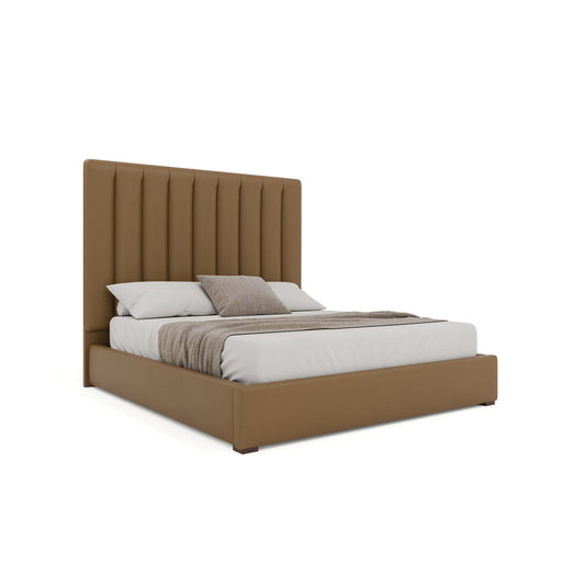 Nativa Interiors - Moyra Vertical Channel Tufted Eco-Leather Medium 67" King Caramel Bed - BED-MOYRA-VC-MID-KN-VIN-CARAMEL - GreatFurnitureDeal