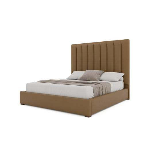 Nativa Interiors - Moyra Vertical Channel Tufted Eco-Leather Medium 67" Queen Caramel Bed - BED-MOYRA-VC-MID-QN-VIN-CARAMEL - GreatFurnitureDeal