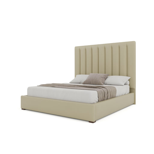 Nativa Interiors - Moyra Vertical Channel Tufted Eco-Leather Medium 67" California King Cream Bed - BED-MOYRA-VC-MID-CA-VIN-CREAM - GreatFurnitureDeal