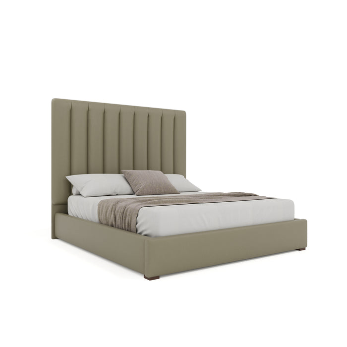 Nativa Interiors - Moyra Vertical Channel Tufted Eco-Leather Medium 67" Queen Stone Bed - BED-MOYRA-VC-MID-QN-VIN-STONE - GreatFurnitureDeal