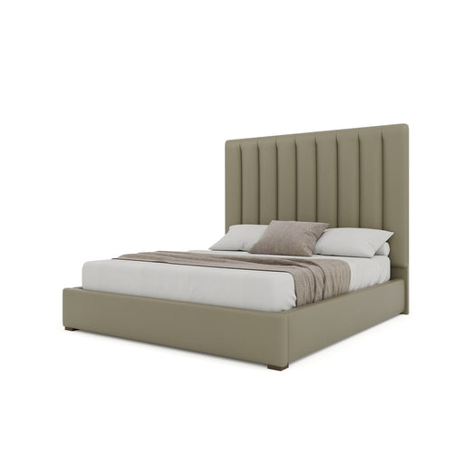 Nativa Interiors - Moyra Vertical Channel Tufted Eco-Leather Medium 67" King Stone Bed - BED-MOYRA-VC-MID-KN-VIN-STONE - GreatFurnitureDeal