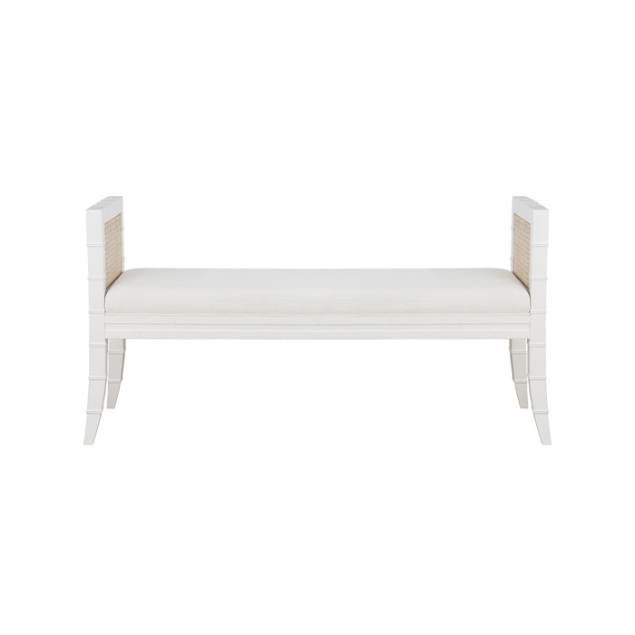 Worlds Away - Benedict Matte White Lacquer Bench  with Linen Cushion - BENEDICT WH