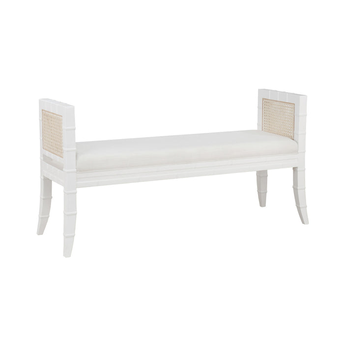 Worlds Away - Benedict Matte White Lacquer Bench  with Linen Cushion - BENEDICT WH