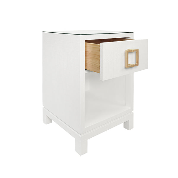 Worlds Away - Blair One Drawer Side Table in White Texture Linen - BLAIR WH - GreatFurnitureDeal