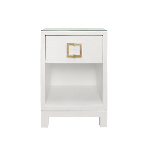 Worlds Away - Blair One Drawer Side Table in White Texture Linen - BLAIR WH - GreatFurnitureDeal